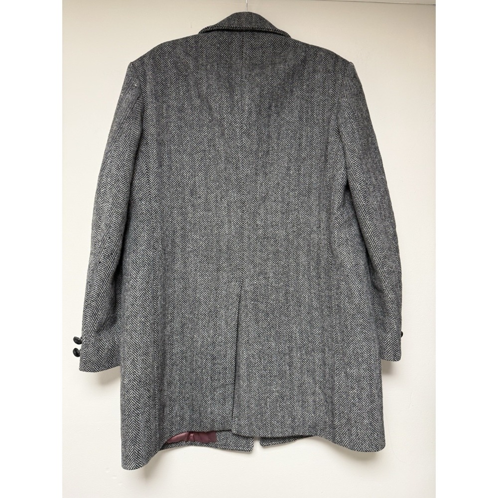 Woodmere Overcoat Mens 42 Grey Herringbone Pure Virgin Wool Long Jacket - Picture 5 of 5